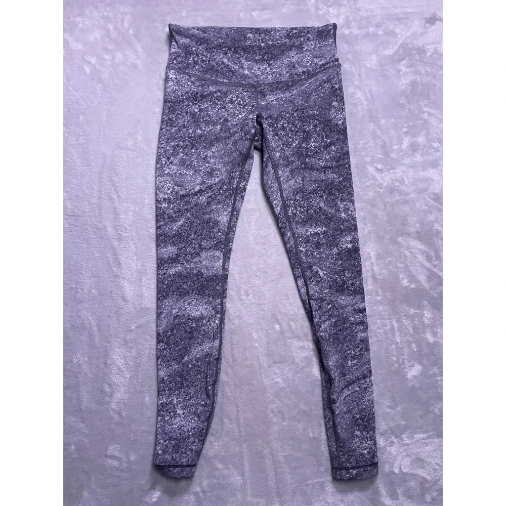 Lululemon Wunder Under High Rise Leggings Grey Black Marble Granite Print Sz 8